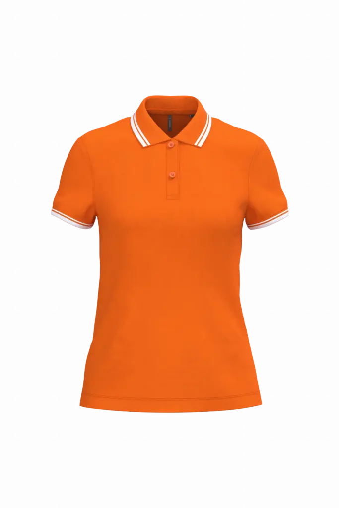 Damespolo met korte mouwen en contrasterende bies, orange / white — productfoto 33