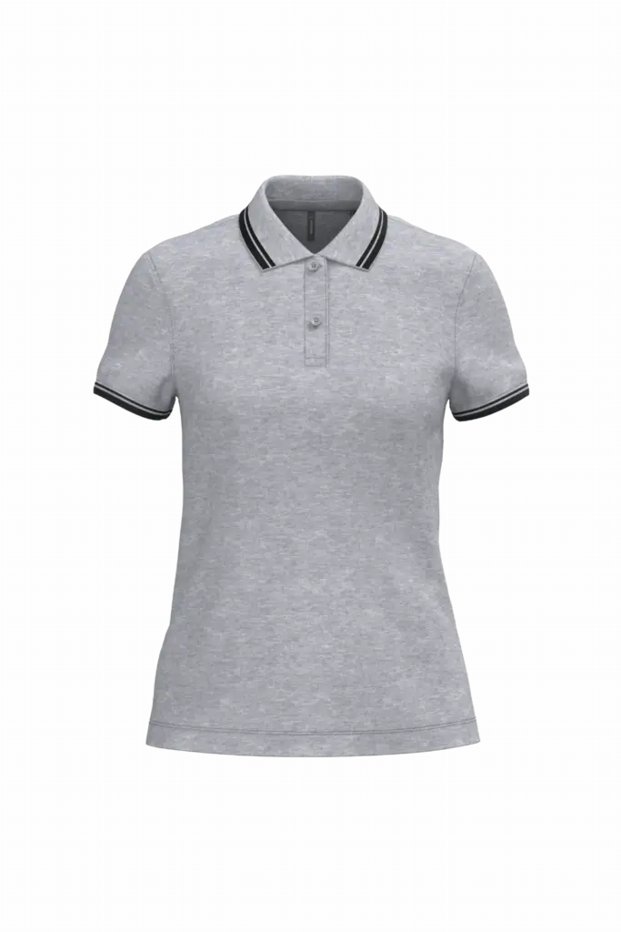Damespolo met korte mouwen en contrasterende bies, oxford grey / black — productfoto 36