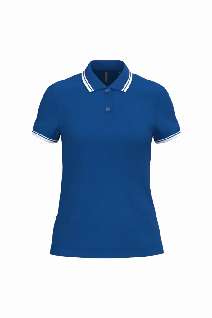Damespolo met korte mouwen en contrasterende bies, royal blue / white — productfoto 42