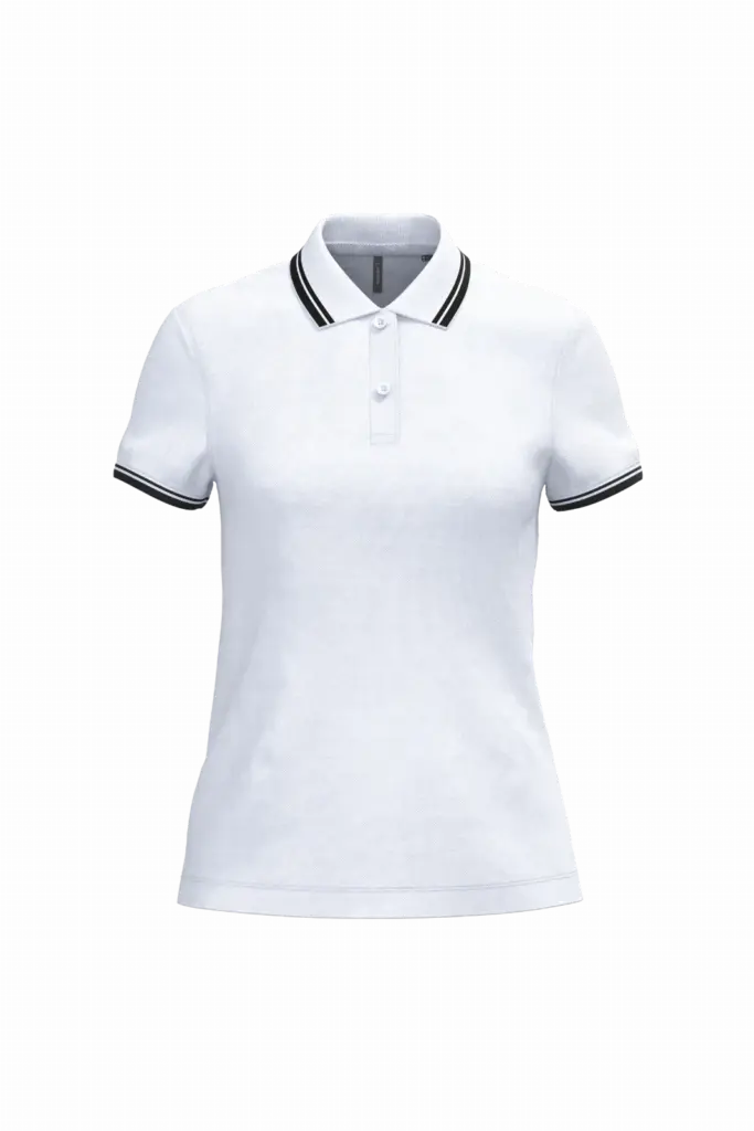 Damespolo met korte mouwen en contrasterende bies, white / black — productfoto 45