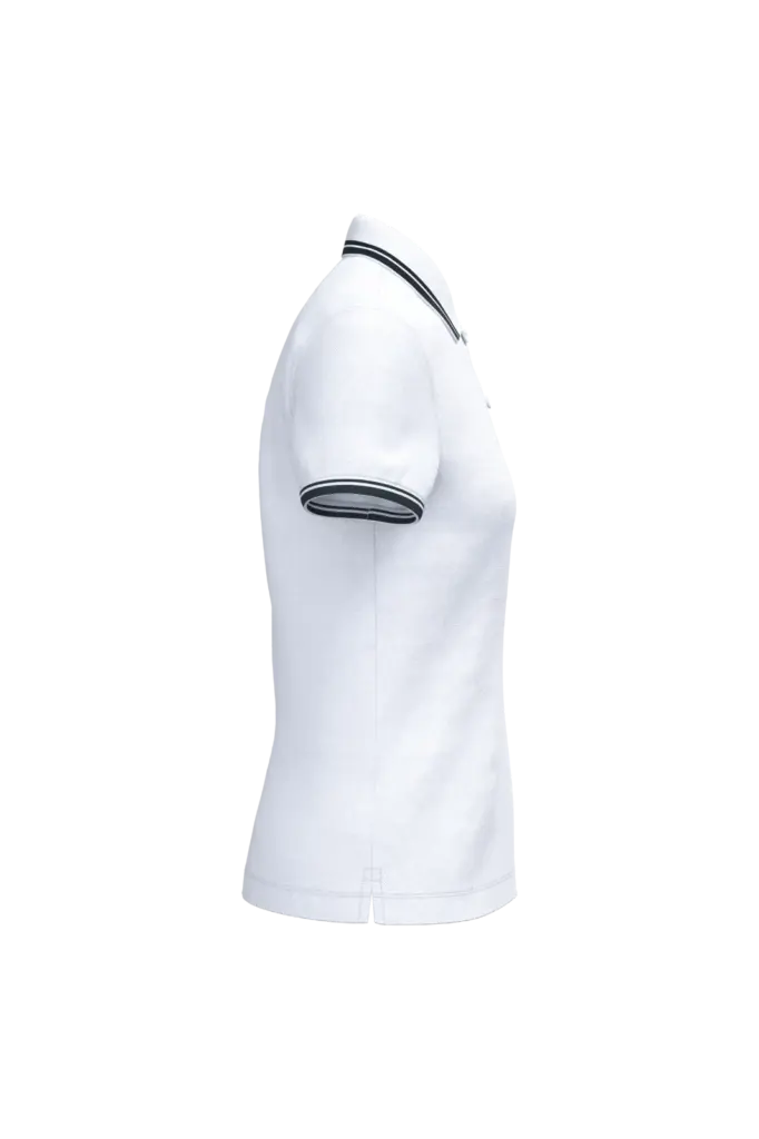 Damespolo met korte mouwen en contrasterende bies, white / navy — productfoto 47