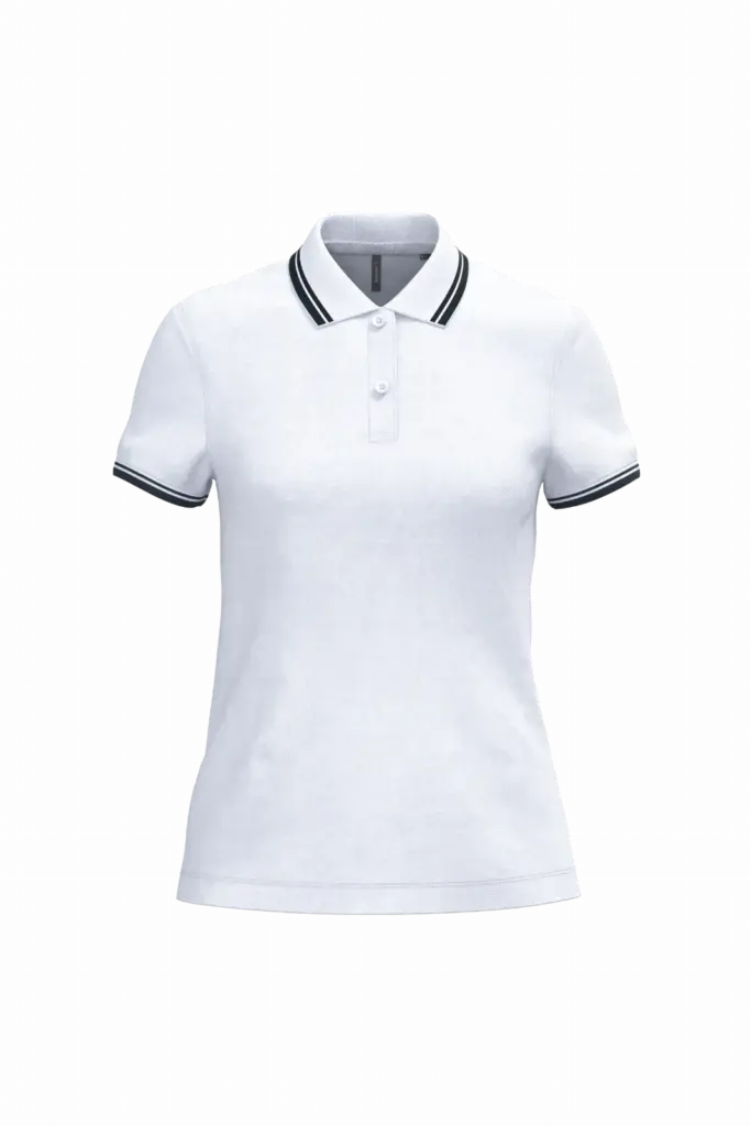 Damespolo met korte mouwen en contrasterende bies, white / navy — productfoto 48