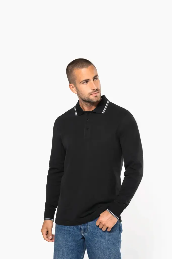 Heren polo van piquétricot met lange mouwen