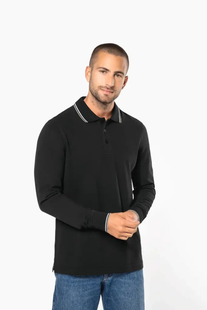 Heren polo van piquétricot met lange mouwen — productfoto 7