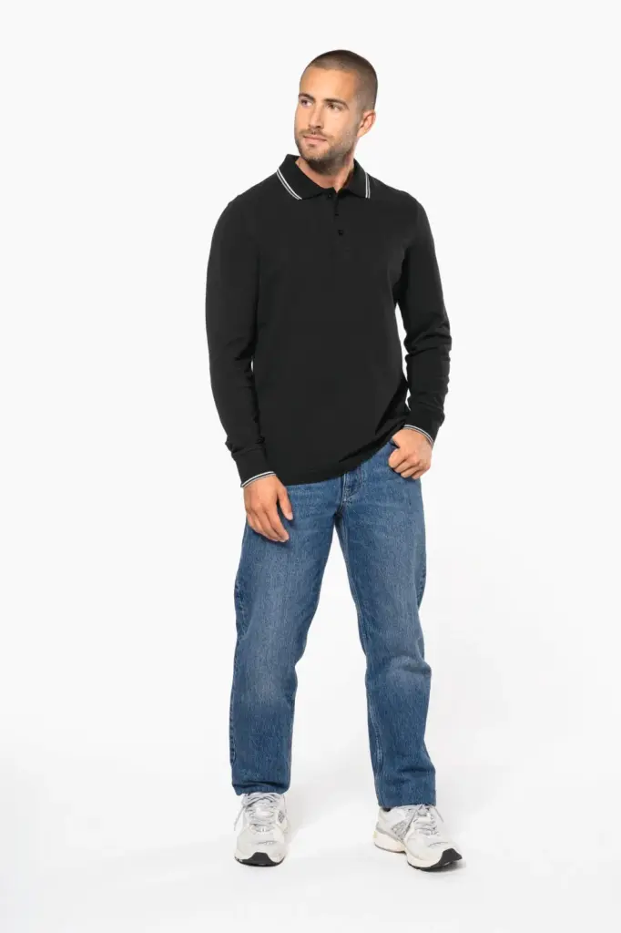 Heren polo van piquétricot met lange mouwen — productfoto 8