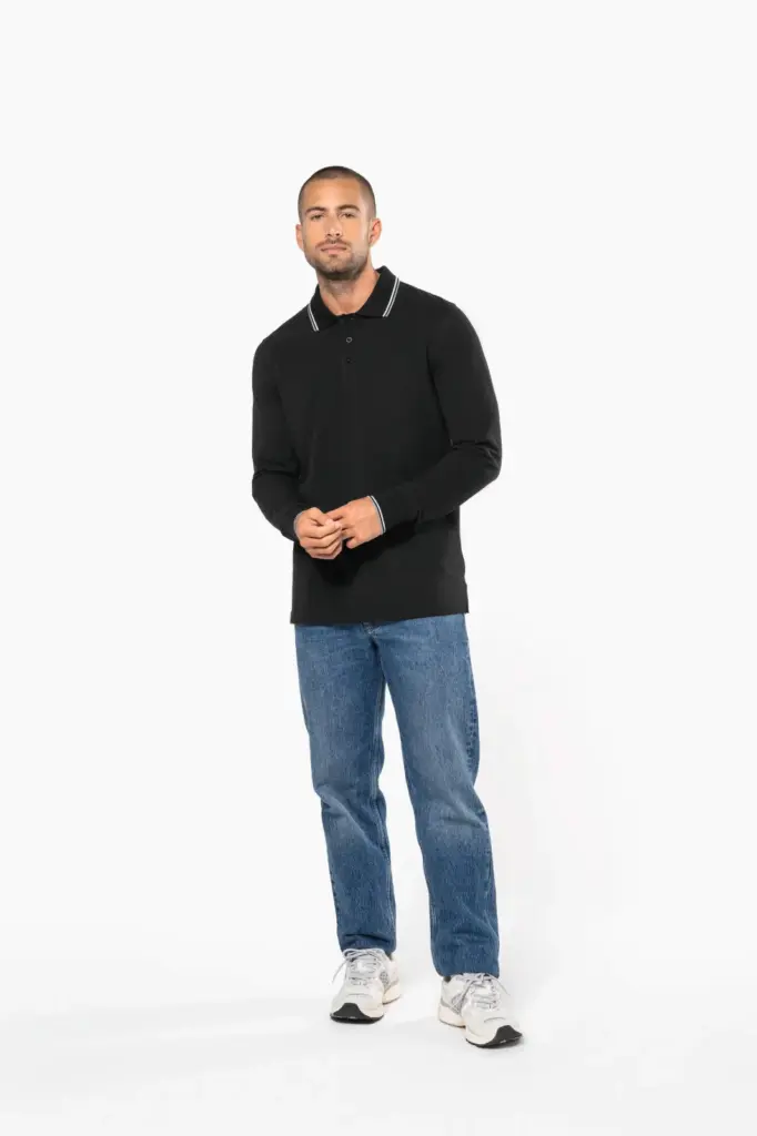 Heren polo van piquétricot met lange mouwen — productfoto 9