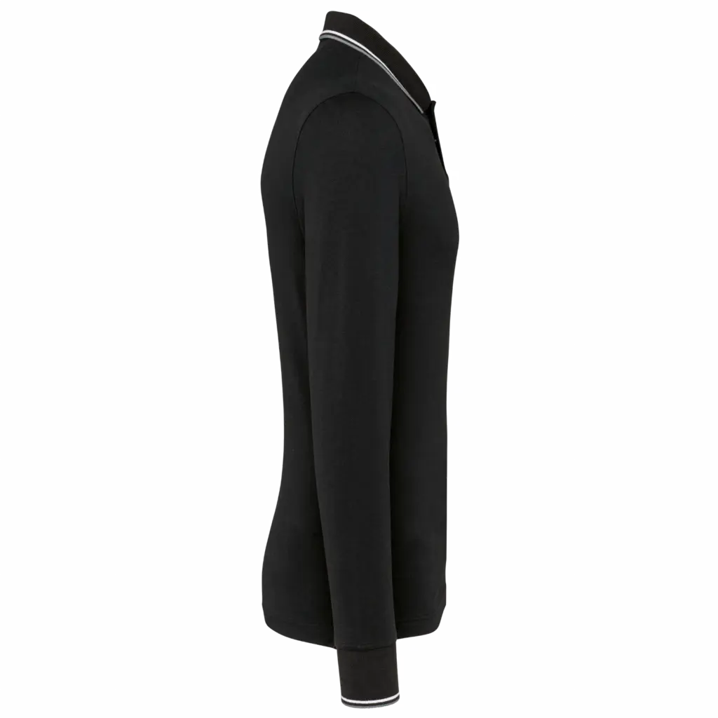 Heren polo van piquétricot met lange mouwen, black / light grey / white — productfoto 10