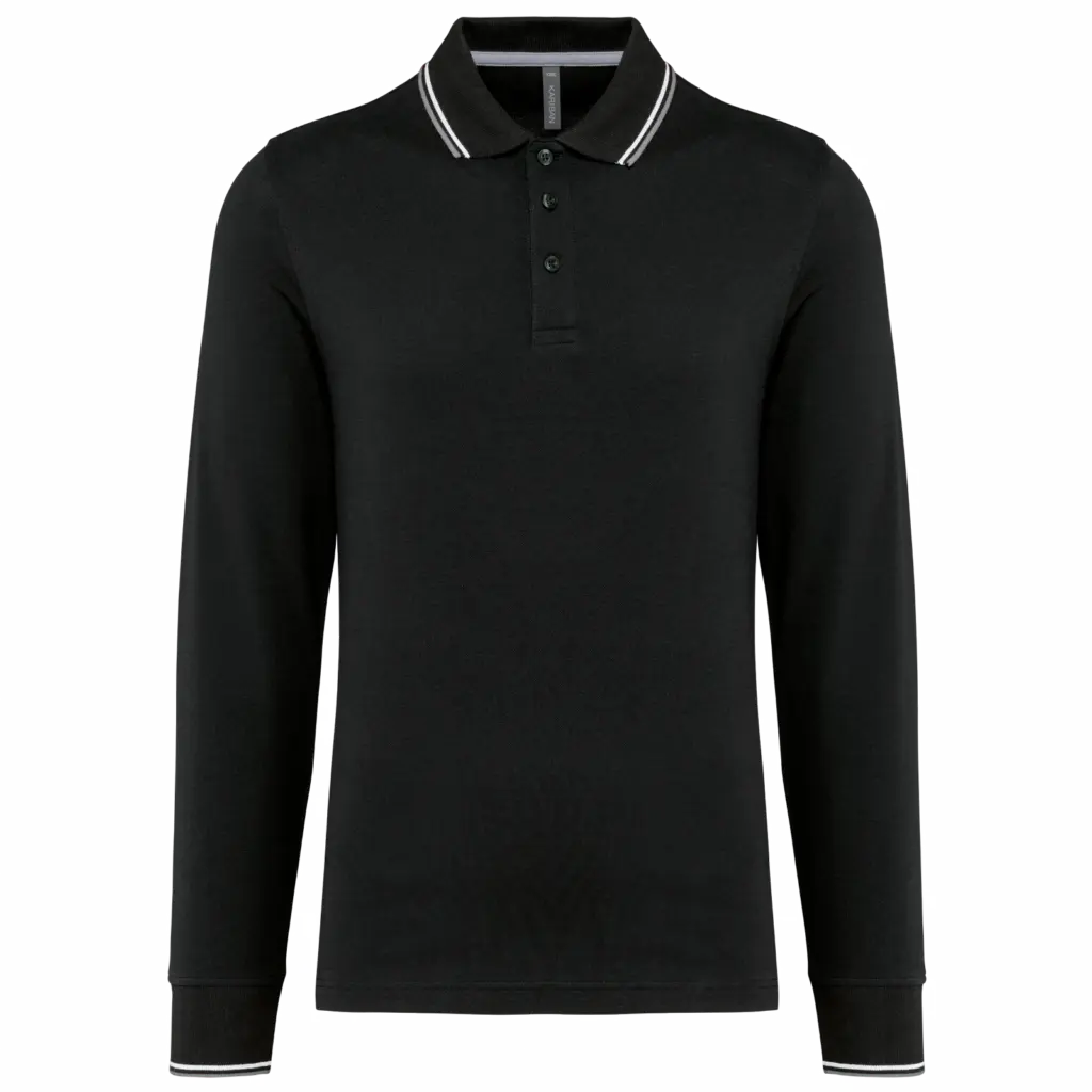 Heren polo van piquétricot met lange mouwen, black / light grey / white — productfoto 11