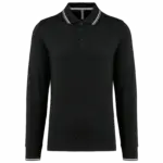 Heren polo van piquétricot met lange mouwen, black / light grey / white — productfoto 11
