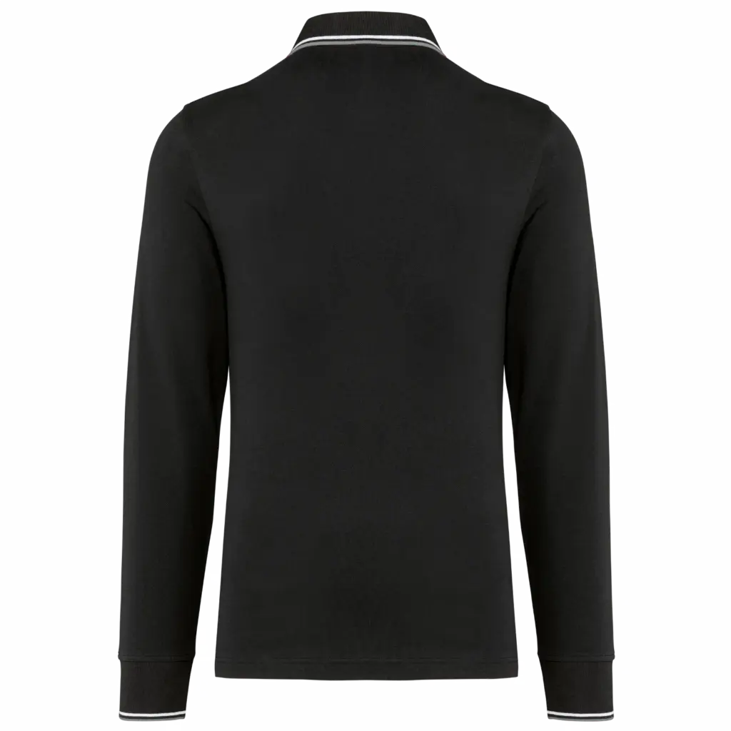 Heren polo van piquétricot met lange mouwen, black / light grey / white — productfoto 12