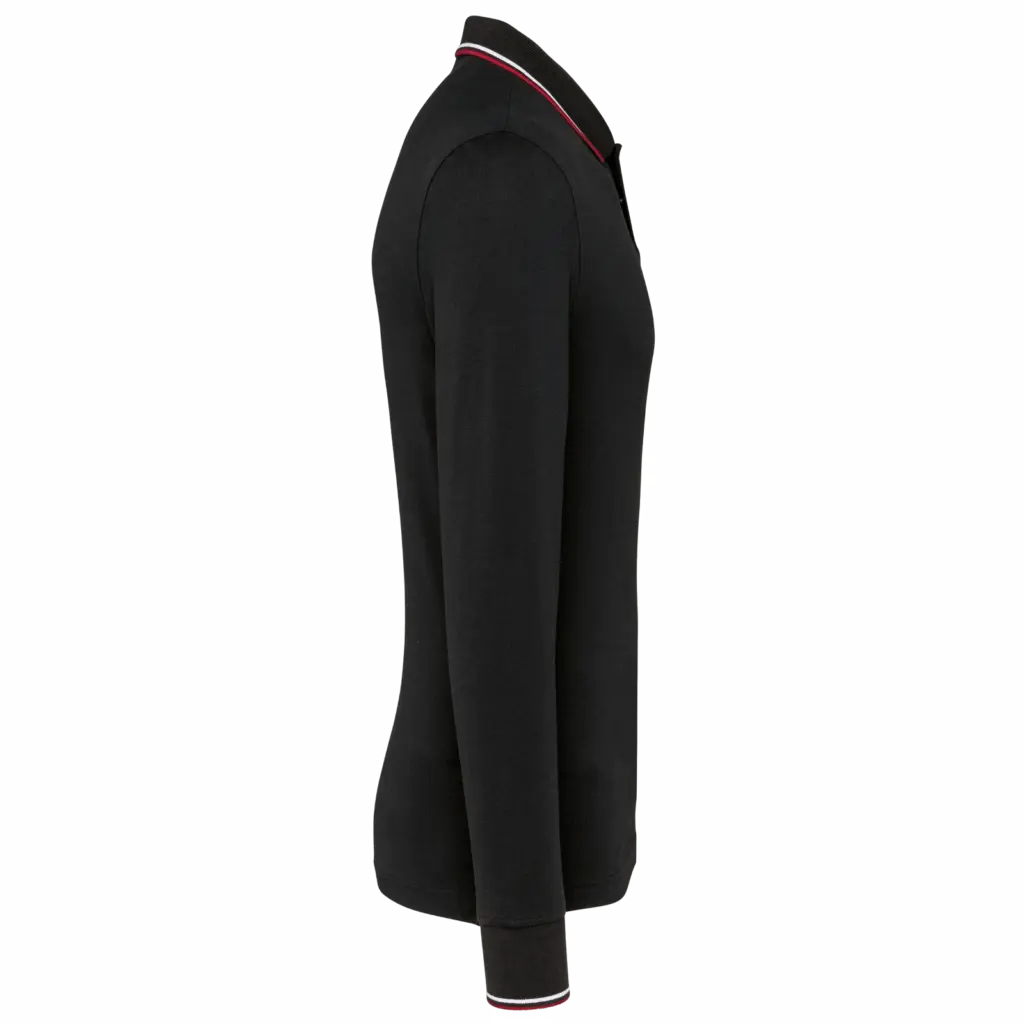 Heren polo van piquétricot met lange mouwen, black / red / white — productfoto 13