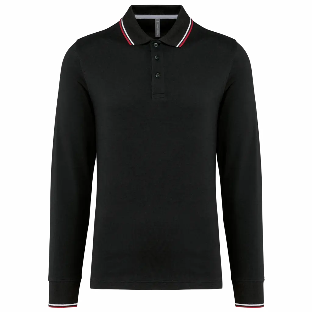 Heren polo van piquétricot met lange mouwen, black / red / white — productfoto 14
