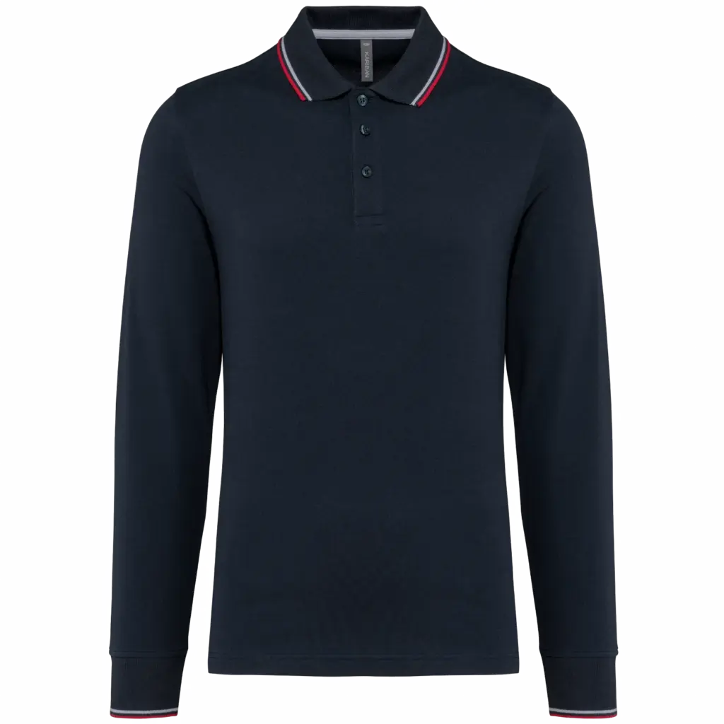 Heren polo van piquétricot met lange mouwen, navy / red / white — productfoto 17