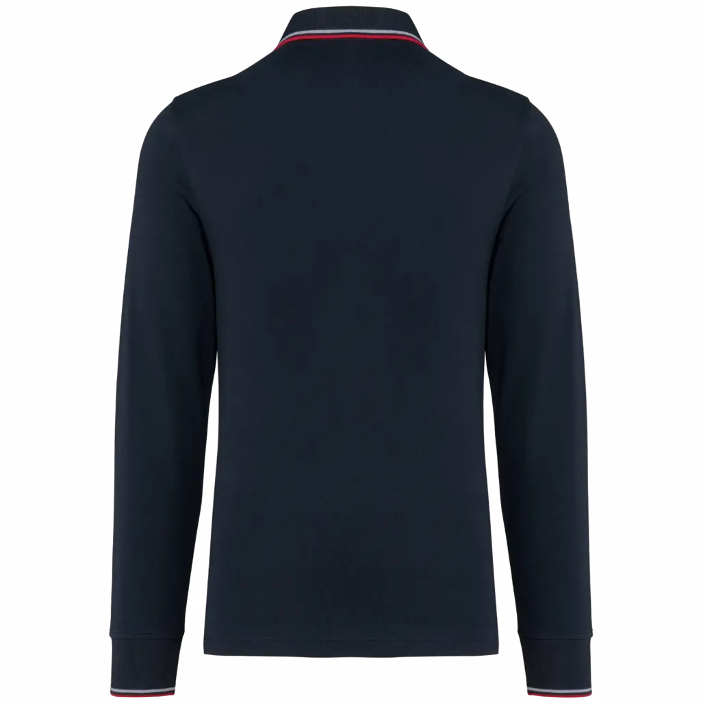 Heren polo van piquétricot met lange mouwen, navy / red / white — productfoto 18