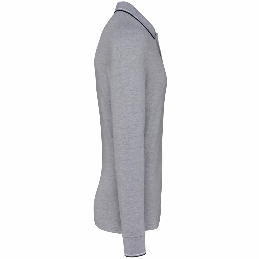 Heren polo van piquétricot met lange mouwen, oxford grey / navy / white — productfoto 19