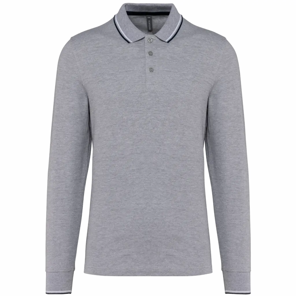 Heren polo van piquétricot met lange mouwen, oxford grey / navy / white — productfoto 20