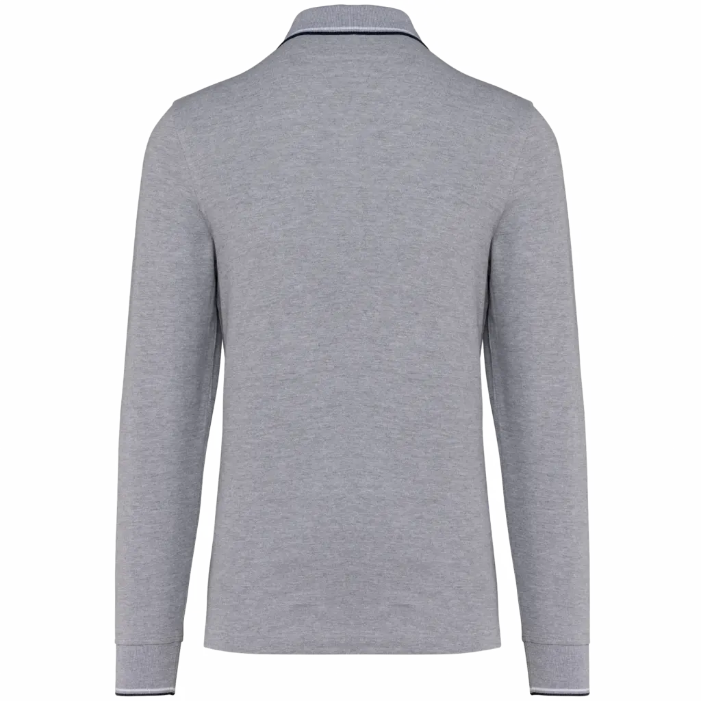 Heren polo van piquétricot met lange mouwen, oxford grey / navy / white — productfoto 21