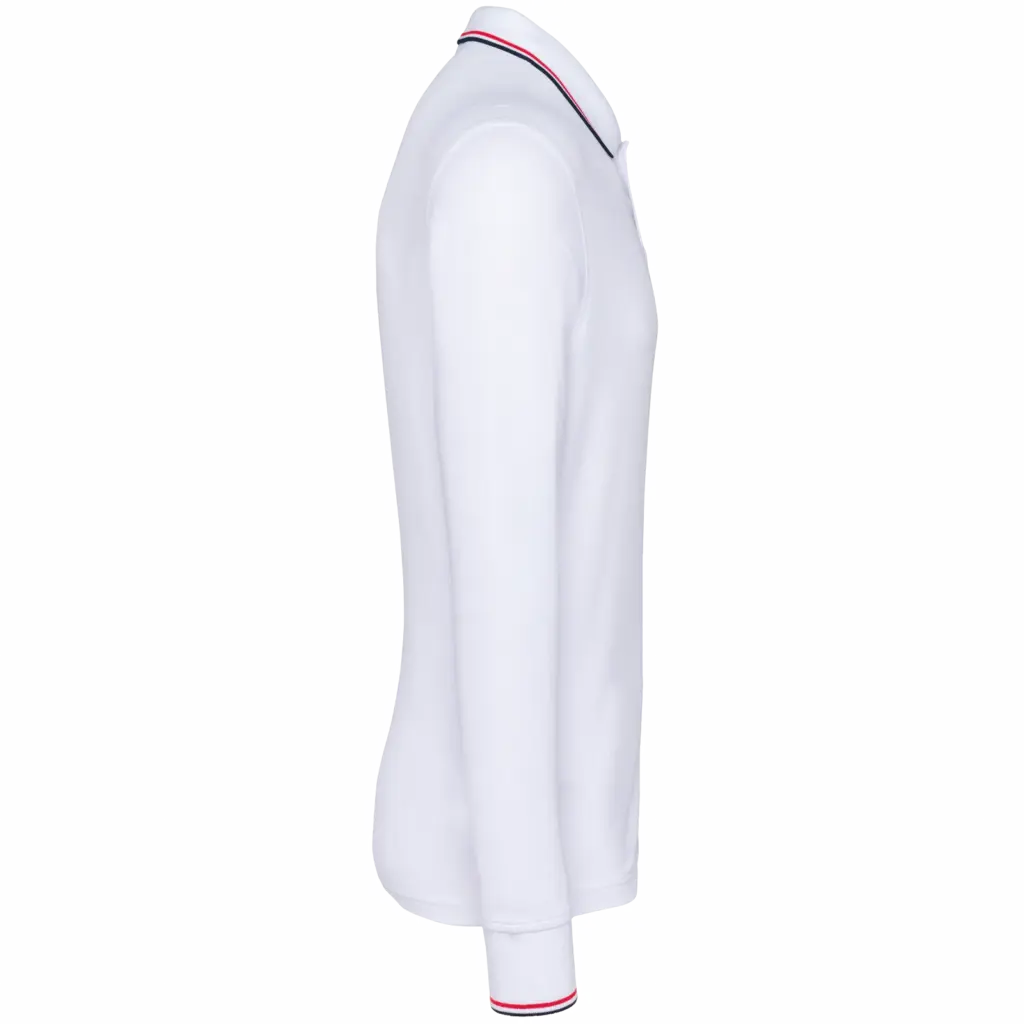 Heren polo van piquétricot met lange mouwen, white / navy / red — productfoto 22