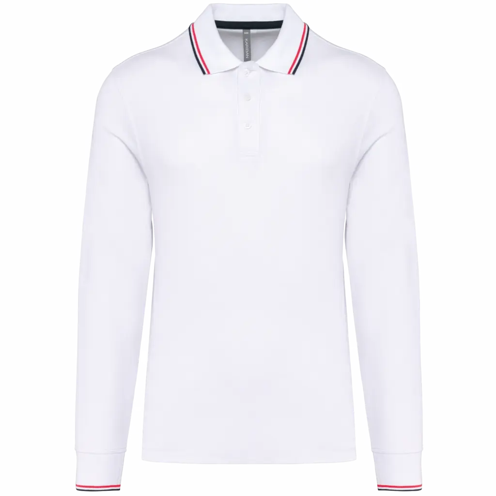 Heren polo van piquétricot met lange mouwen, white / navy / red — productfoto 23