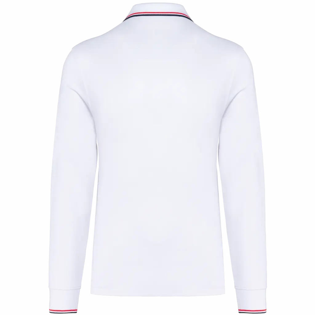 Heren polo van piquétricot met lange mouwen, white / navy / red — productfoto 24