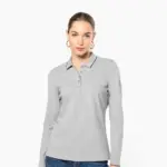 Dames polo van piquétricot met lange mouwen