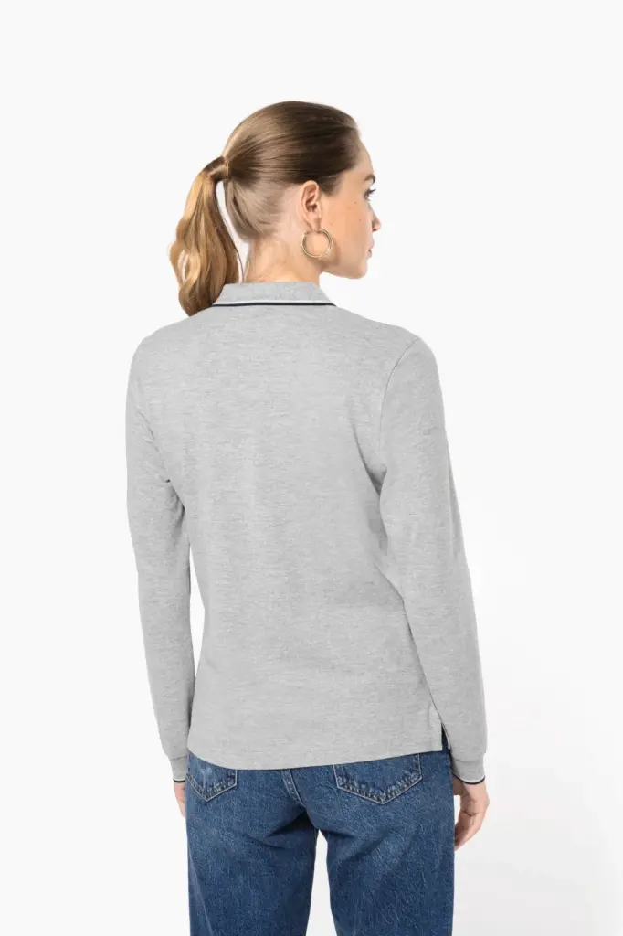 Dames polo van piquétricot met lange mouwen — productfoto 2