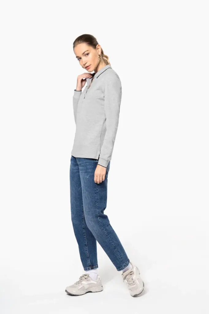 Dames polo van piquétricot met lange mouwen — productfoto 7