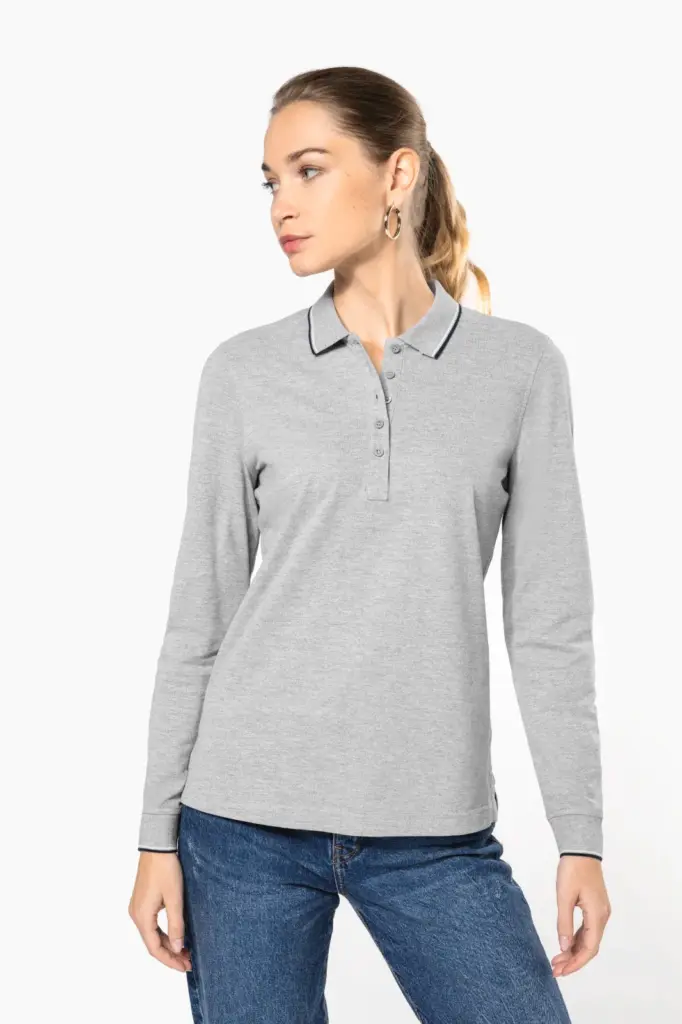 Dames polo van piquétricot met lange mouwen — productfoto 9