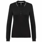 Dames polo van piquétricot met lange mouwen, black / light grey / white — productfoto 11
