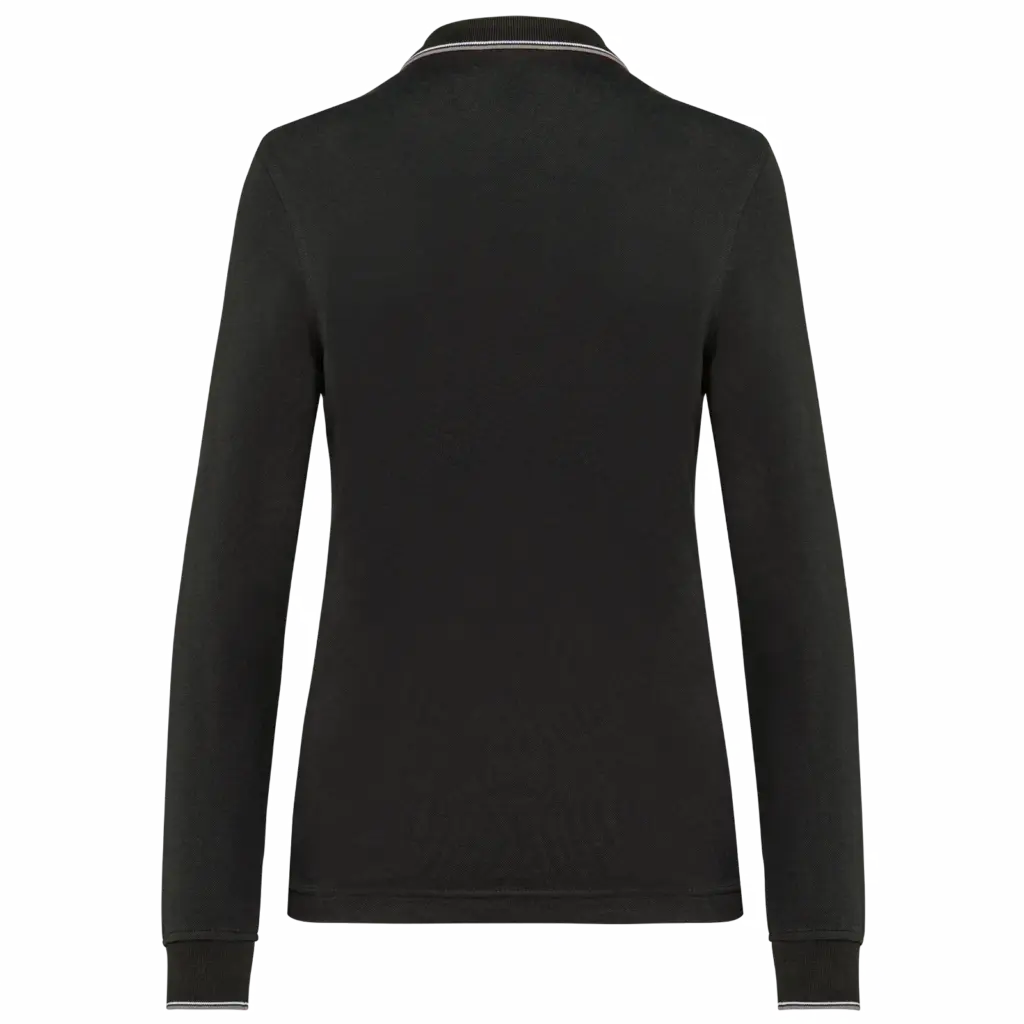 Dames polo van piquétricot met lange mouwen, black / light grey / white — productfoto 12