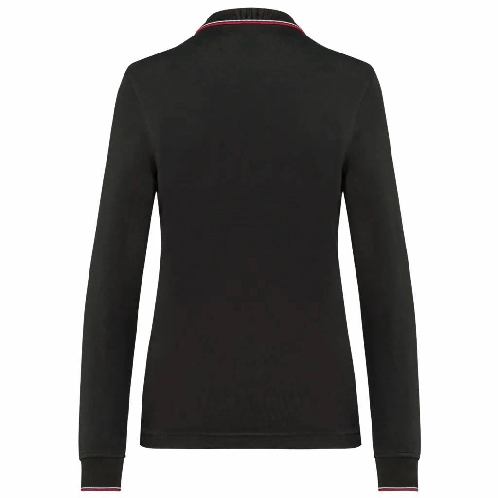 Dames polo van piquétricot met lange mouwen, black / red / white — productfoto 15