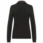 Dames polo van piquétricot met lange mouwen, black / red / white — productfoto 15