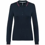 Dames polo van piquétricot met lange mouwen, navy / red / white — productfoto 17
