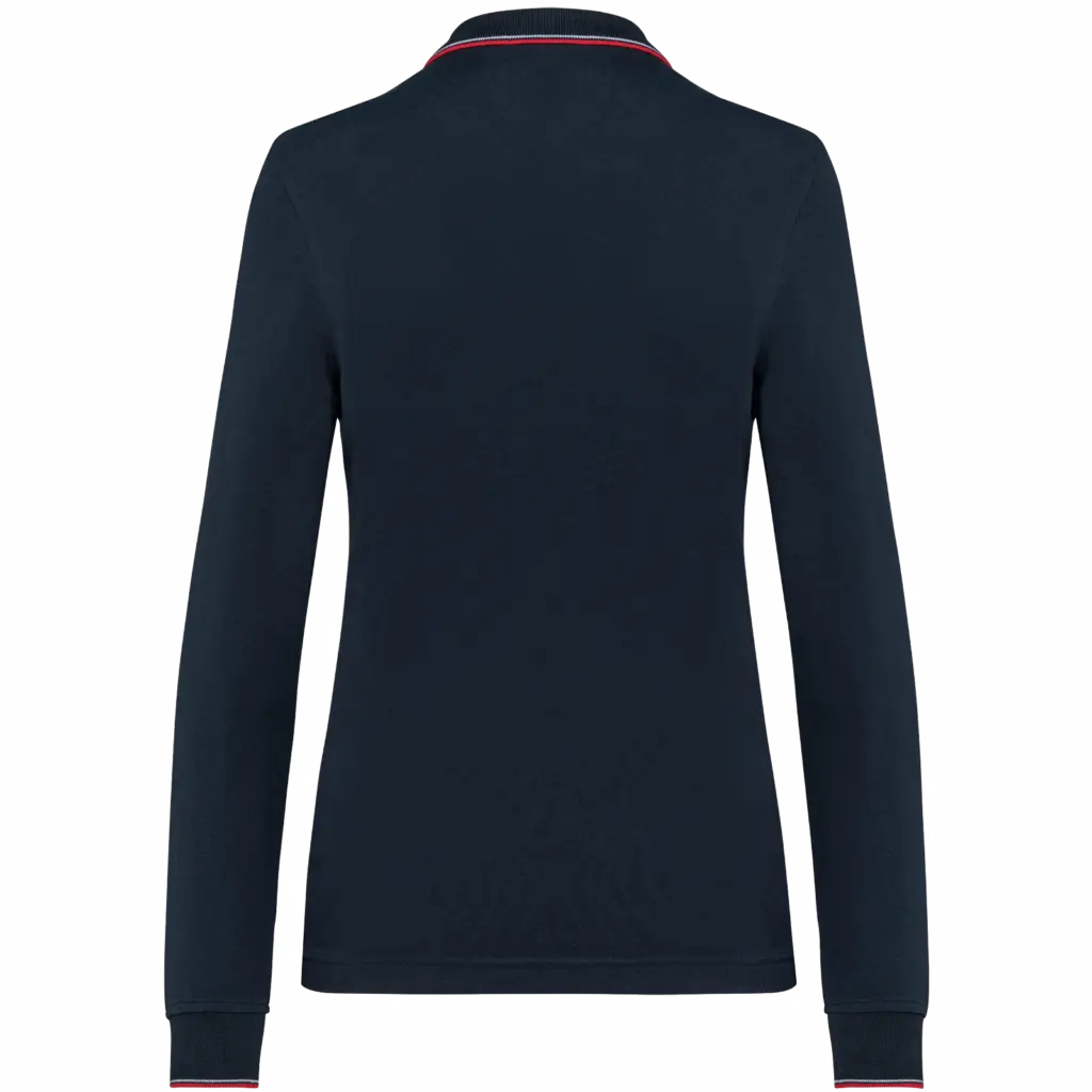 Dames polo van piquétricot met lange mouwen, navy / red / white — productfoto 18