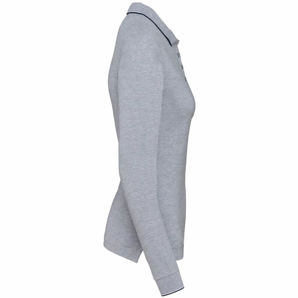 Dames polo van piquétricot met lange mouwen, oxford grey / navy / white — productfoto 19