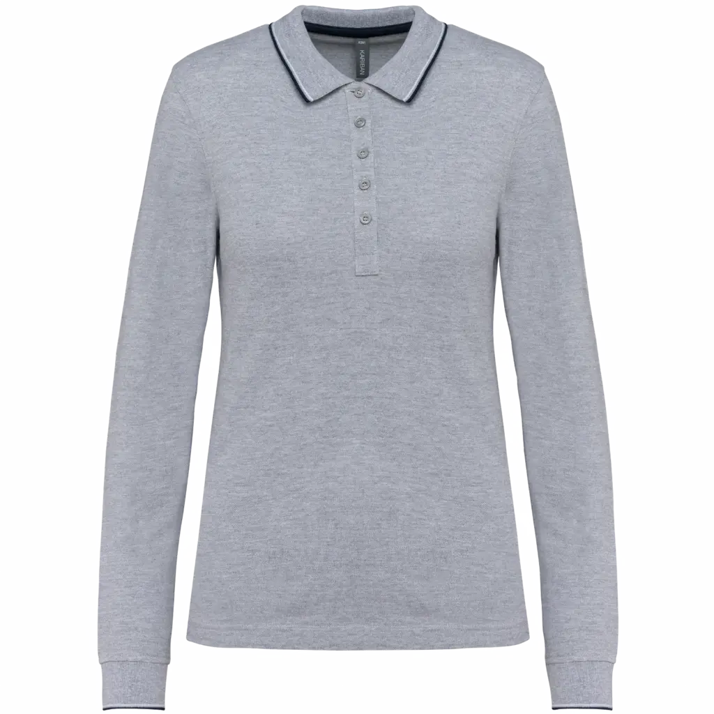 Dames polo van piquétricot met lange mouwen, oxford grey / navy / white — productfoto 20