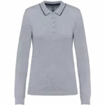 Dames polo van piquétricot met lange mouwen, oxford grey / navy / white — productfoto 20