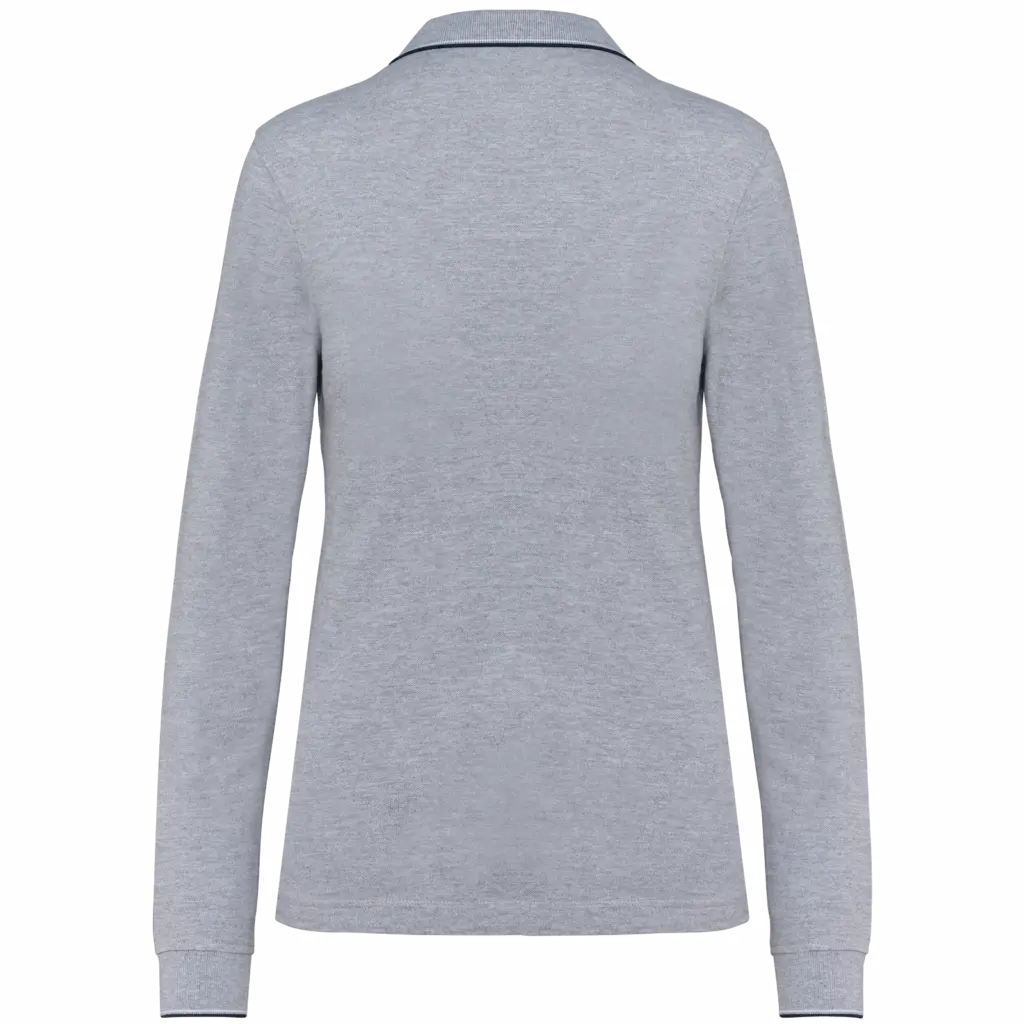 Dames polo van piquétricot met lange mouwen, oxford grey / navy / white — productfoto 21