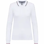 Dames polo van piquétricot met lange mouwen, white / navy / red — productfoto 23