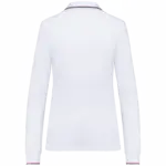 Dames polo van piquétricot met lange mouwen, white / navy / red — productfoto 24