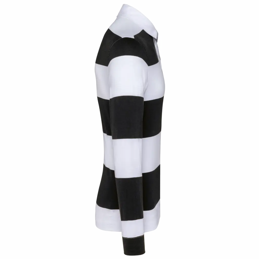PS_K285-S_BLACK-WHITESTRIPES - Hidalgo-werbeartikel Gestreepte uniseks polo lange mouwen, black / white stripes — productfoto 24