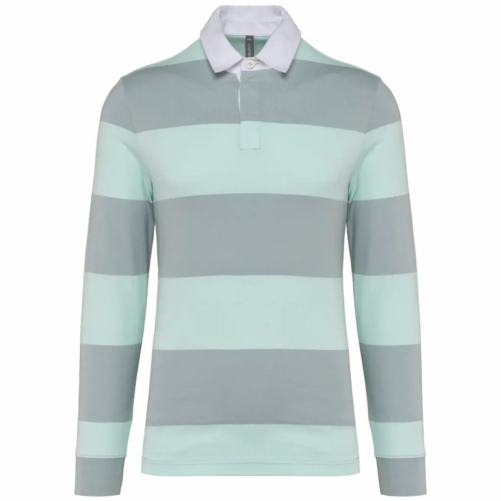 PS_K285_LIGHTGREY-ICEMINTSTRIPES - Hidalgo-werbeartikel Gestreepte uniseks polo lange mouwen, light grey / ice mint stripes — productfoto 28