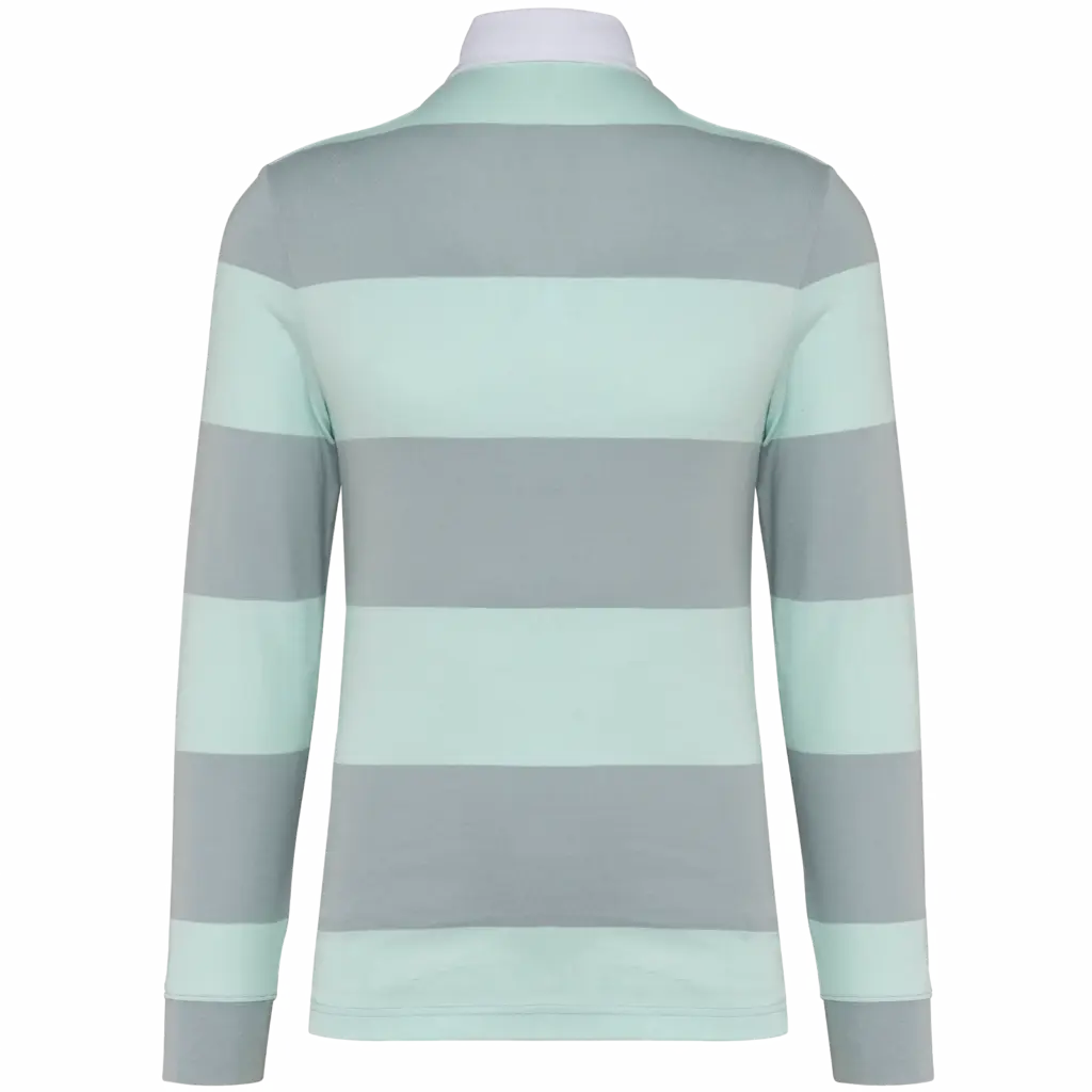 PS_K285-B_LIGHTGREY-ICEMINTSTRIPES - Hidalgo-werbeartikel Gestreepte uniseks polo lange mouwen, light grey / ice mint stripes — productfoto 29