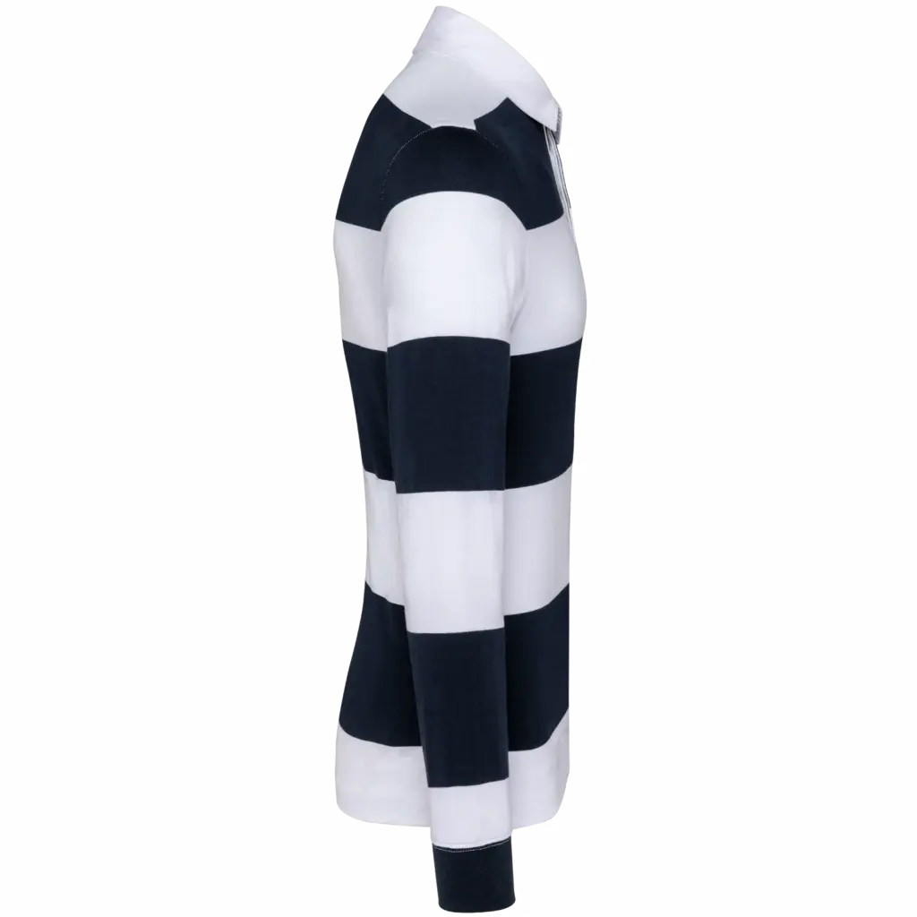 PS_K285-S_NAVY-WHITESTRIPES - Hidalgo-werbeartikel Gestreepte uniseks polo lange mouwen, navy / white stripes — productfoto 33