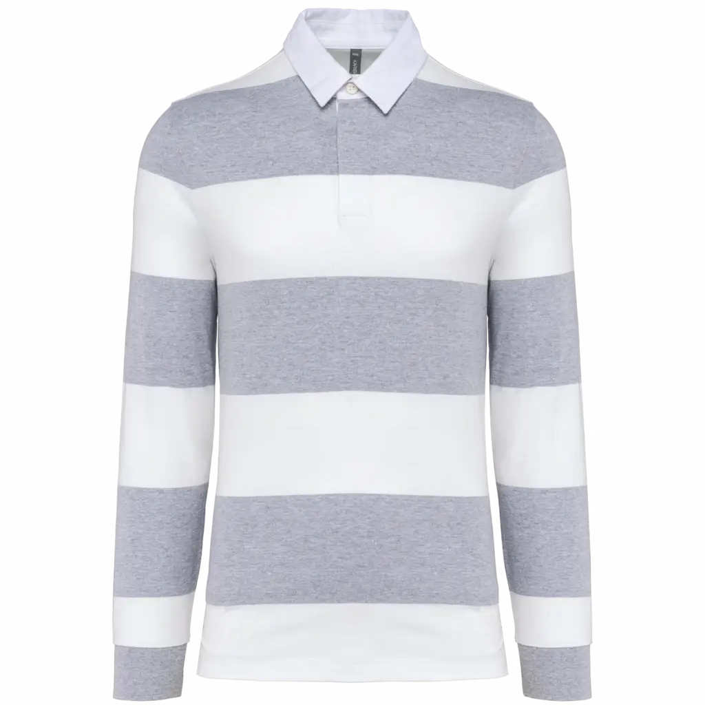 PS_K285_OXFORDGREY-WHITESTRIPES - Hidalgo-werbeartikel Gestreepte uniseks polo lange mouwen, oxford grey / white stripes — productfoto 37