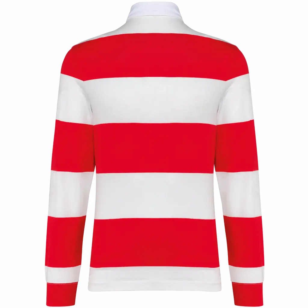 PS_K285-B_RED-WHITESTRIPES - Hidalgo-werbeartikel Gestreepte uniseks polo lange mouwen, red / white stripes — productfoto 41