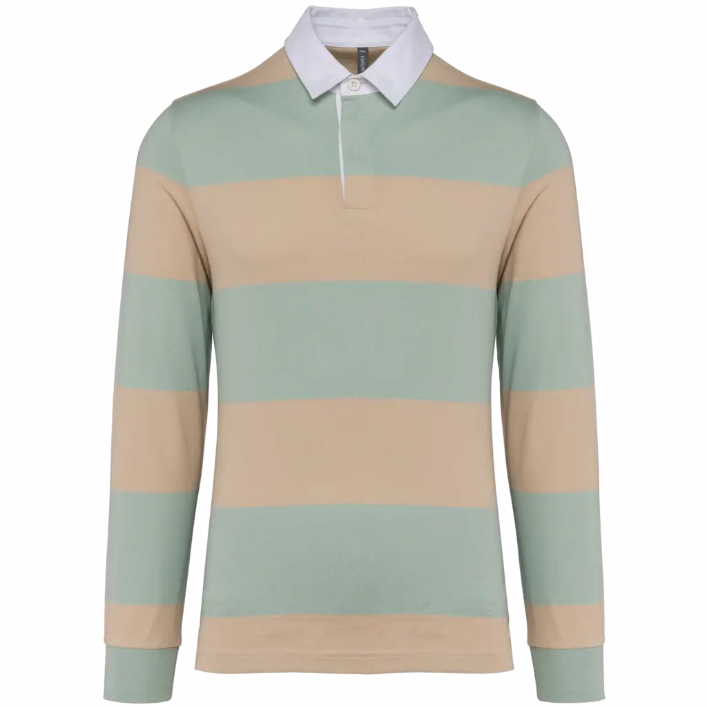 PS_K285_SAGE-LIGHTSANDSTRIPES - Hidalgo-werbeartikel Gestreepte uniseks polo lange mouwen, sage / light sand stripes — productfoto 43