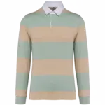 PS_K285_SAGE-LIGHTSANDSTRIPES - Hidalgo-werbeartikel Gestreepte uniseks polo lange mouwen, sage / light sand stripes — productfoto 43