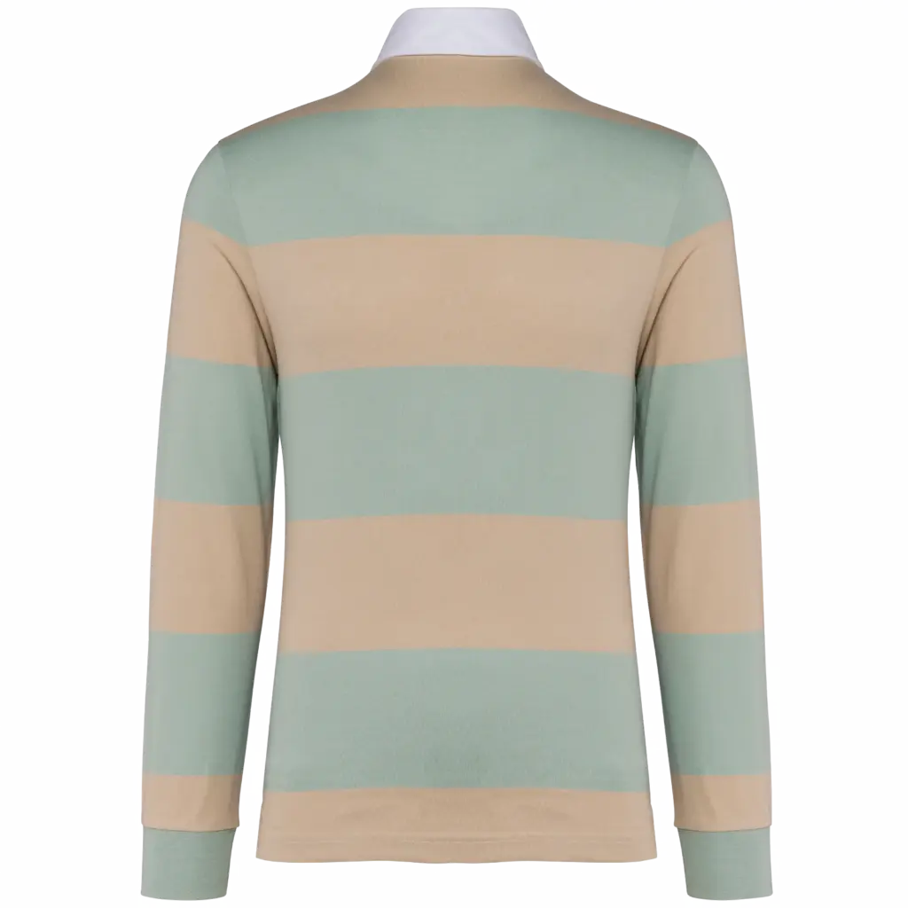 PS_K285-B_SAGE-LIGHTSANDSTRIPES - Hidalgo-werbeartikel Gestreepte uniseks polo lange mouwen, sage / light sand stripes — productfoto 44
