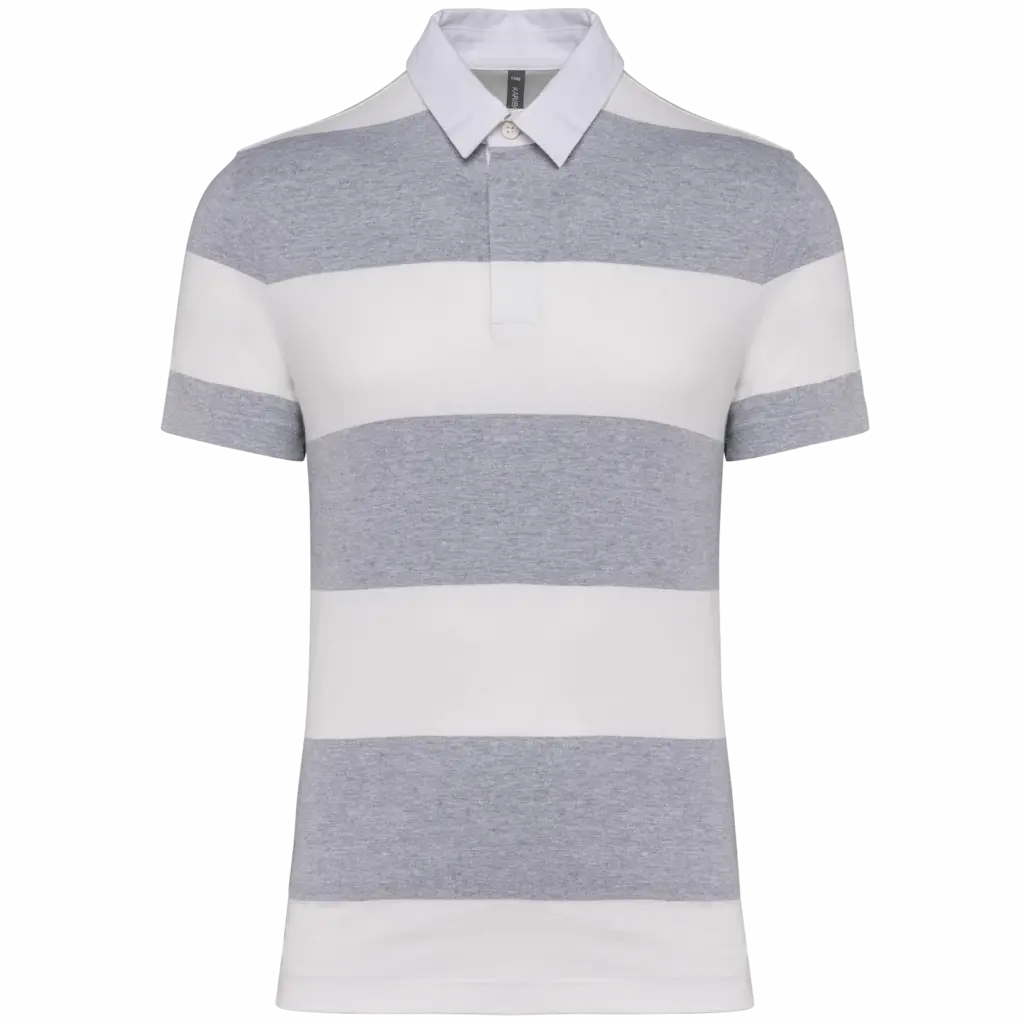 Gestreepte uniseks polo korte mouwen, oxford grey / white stripes — productfoto 22